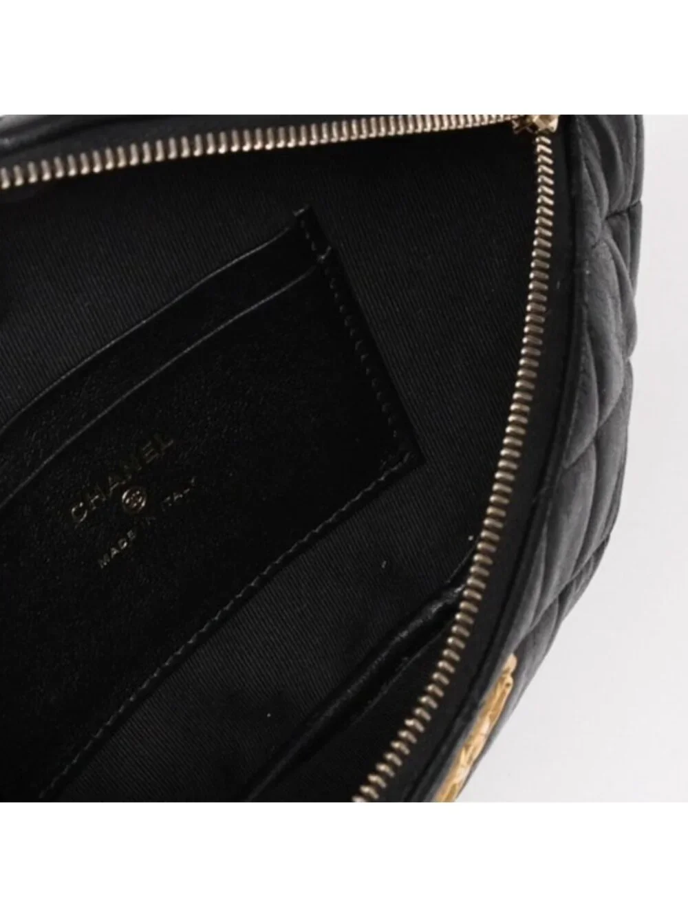 Chanel Quilted Heart Chain Waist Bag Mini Random Model Lambskin Black Gold